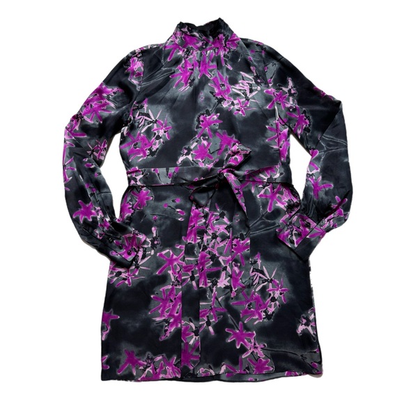 Milly Sherie Silk Black Dark Floral Mini Dress 8 - Picture 1 of 10